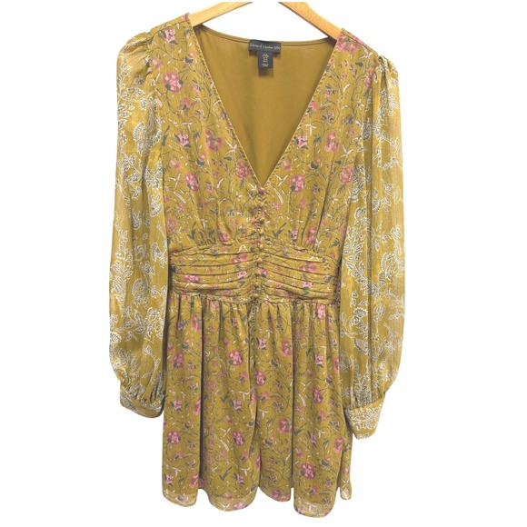 House of Harlow 1960 Dresses & Skirts - House of Harlow 1960 Mustard Yellow Floral Metallic Lurex Mini Dress Womens M
